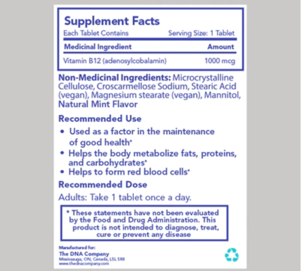 Sublingual Adenosylcobalamin (Vitamin B12 - 1 month supply)